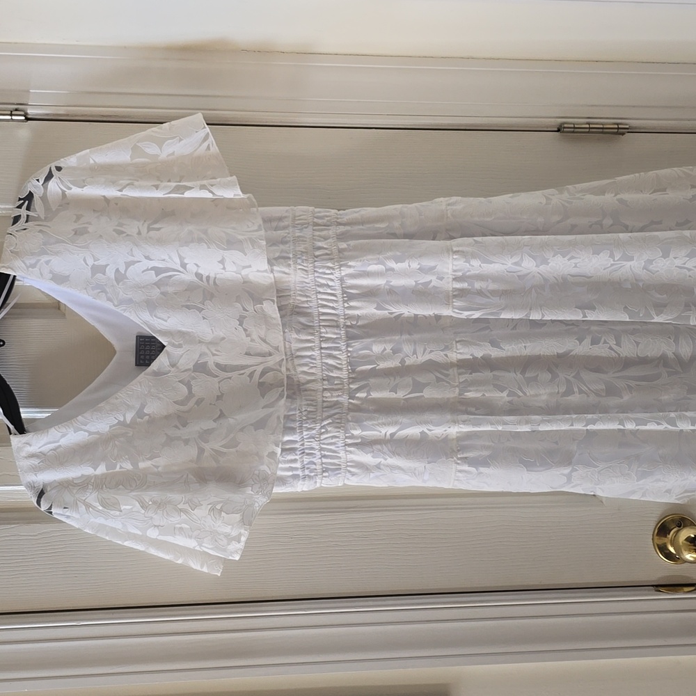 RABBIT RABBIT RABBIT DESIGNS WOMENS PETITE FEMININE WHITE LACY DRESS SIZE 8P
